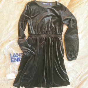 New Lands' End Sz. M 10-12 Velveteen Twirl Dress Black Winter Holiday